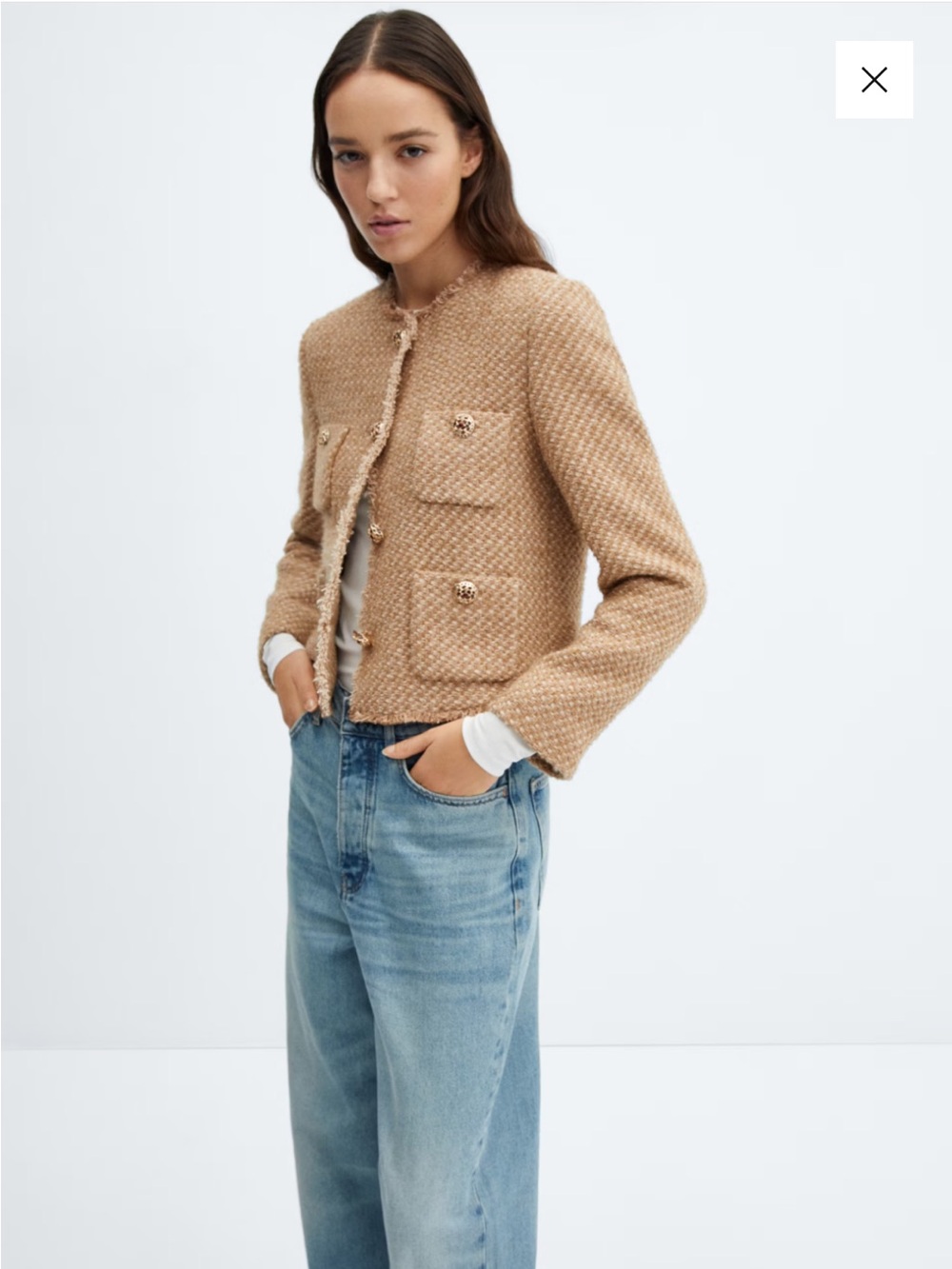Mango beige jewel button tweed cardigan